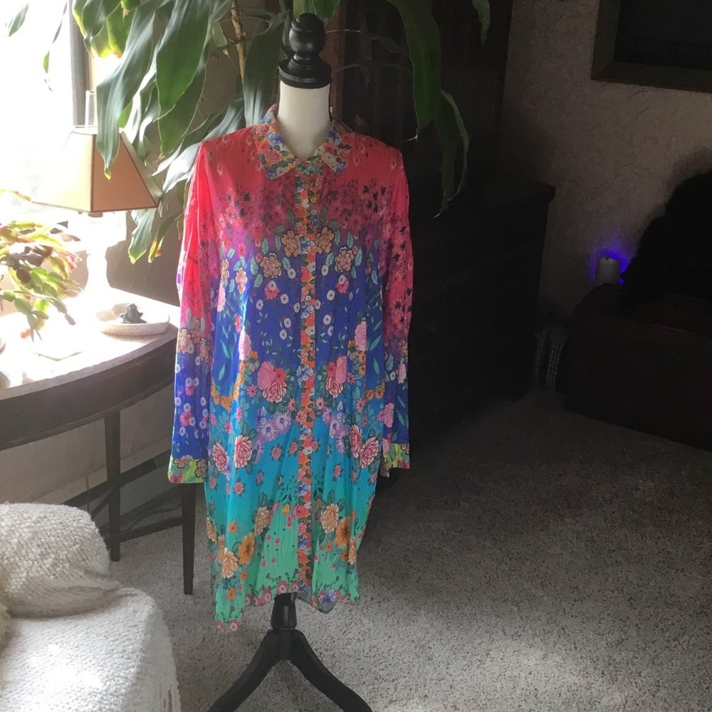 NWT Johnny Was Rainbow Multicolor Floral Ombre Long Dress